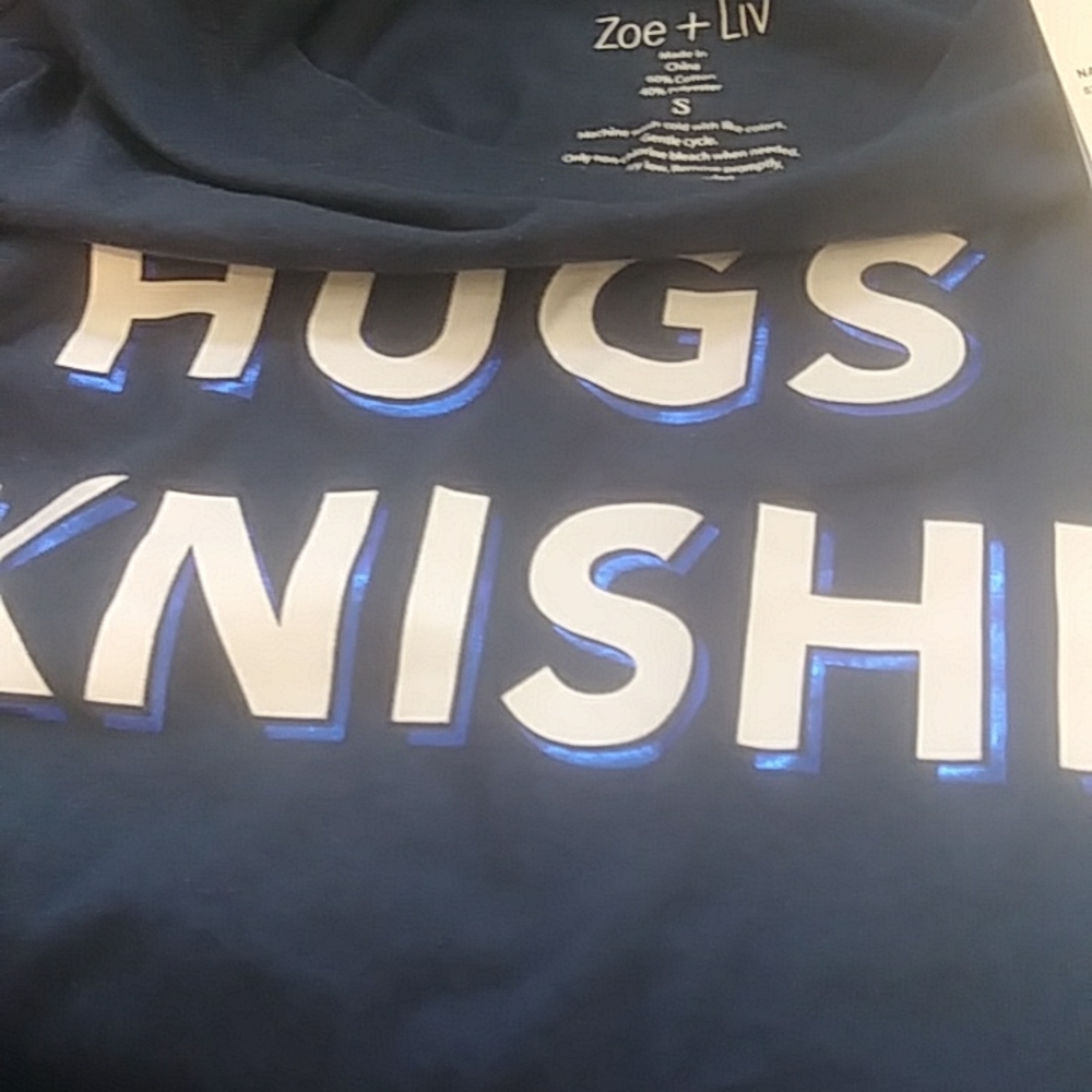 Zoe & Liv Hugs & Knishes Long-Sleeve  T-shirt Navy Small - Picture 5 of 5